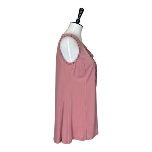 Roz & Ali Dressbarn Top Lace Split Neck Sleeveless Mauve Pink Women’s Size M - Picture 3 of 12